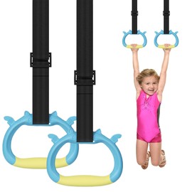 GDLPZM Gymnastics Rings, Children's Home Gym Equipment, Children's Adjustable Strap Strength Training Rings, Pulling Rings for Physical Training (Yellow Blue)