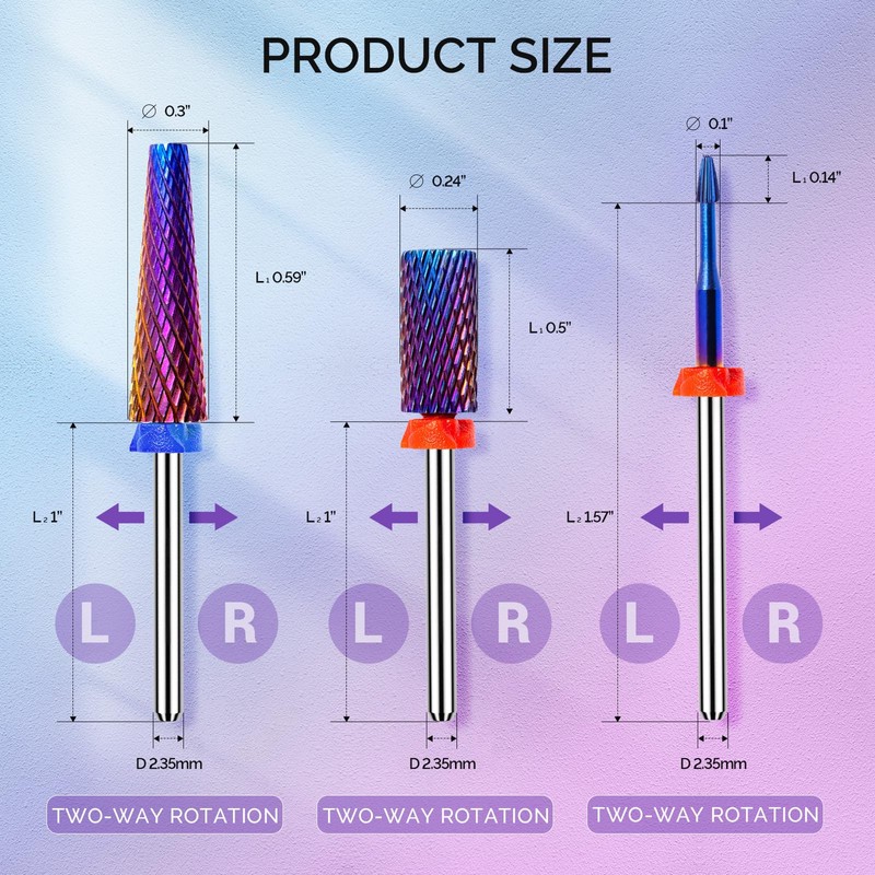 MelodySusie 3Pcs Nail Drill Bits Set, 3/32'' Carbide Tungsten Bits,