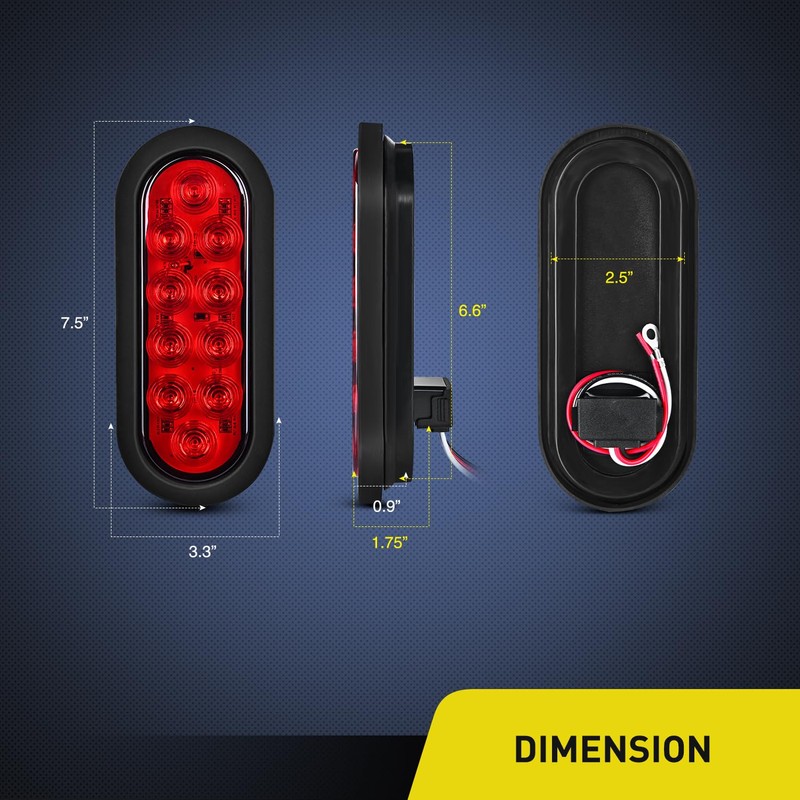 Nilight 6 Inch Oval Red LED Trailer Tail Lights 4PCS