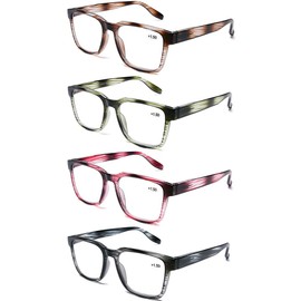 DOOViC 4 Pack Fashion Striped Computer Reading Glasses Blue Light Blocking Anti Eyestrain Spring Hinge Stylish Readers for Women 3.50 Strength