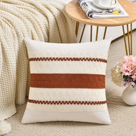 Fancy Homi Set of 2 Rust Boho Decorative Throw Pillow Covers 20x20 Inch for Couch Bed Sofa, Aesthetic Modern Organic Fall Room Decor, Soft Cotton Cute Terracotta Textured Farmhouse Cushion Case Gift