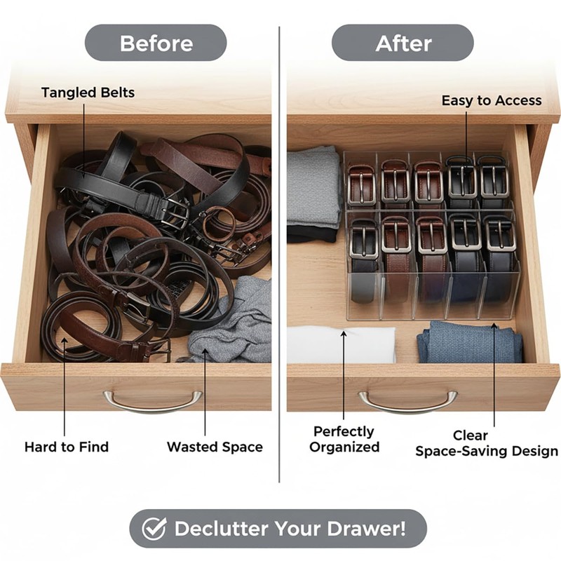 Hualinsyi Belt Organizers 2-Pack Clear with Removable Dividers - 5