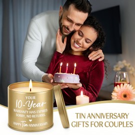 BaubleDazz Funny 10th Anniversary Candle - 10th, 10 Year Anniversary Tin Gifts for Him, Her, Wife, Husband, Men, Couples, Valentine's Day, Happy Tenth Wedding Anniversary, Gold Decor Tin Jar(9oz)