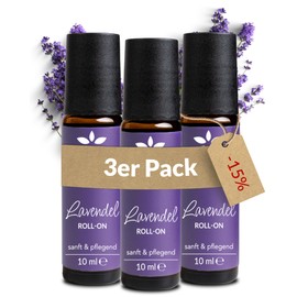 Heldengrün® BIO Roll-On Lavendel [100% NATURREIN] Dermatologisch getestet - 2-in-1: Duft & Pflege - Lavendelöl Roll-On mit Jojoba- & Mandelöl - Ideal am Abend - 3 x 10 ml