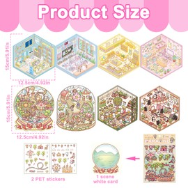 FEISHIONG 8 Sets 3D DIY House Scene Stickers,Funny DIY Stickers Scene,Cute 3D Cartoon Scene Stickers for Adult Kids Relief Stress Pass The Time