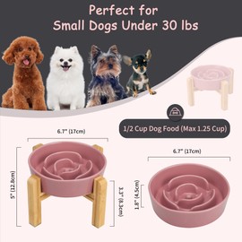 Elevated Slow Feeder Dog Bowl - Ceramic Maze Food Dish with Bamboo Stand - Raised Feeding Bowl for Fast Eaters - Ideal for Small and Medium Dogs - Pink - 6.7 inch