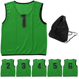 Logic Bibs for Kids and Adults Set, 7 Colors, Includes Storage Bag, Numbered Mesh, 30 Day Warranty, Soccer, Basketball, Futsal, School, Events, Municipality, Sports Festival, Set of 6 (Adult, Green)