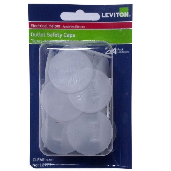 Leviton 12777 Outlet Protector Safety Caps, 24 Pieces, Clear