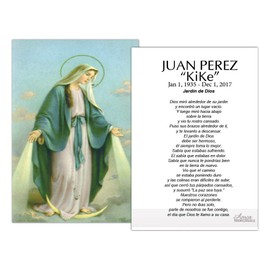 Amor Memorials Stationery Tarjetas Funerales De Recordatorio (50 tarjetas) FPC030ES Virgen (Personalizado - Selecciona oración)