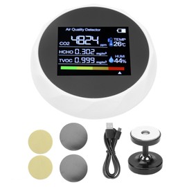 Air Quality Detector Multifunction TVOC CO2 Detector Digital Temperature Humidity Meter USB ChargingWhite