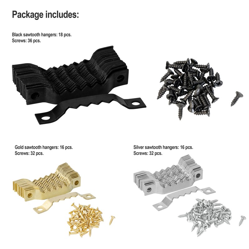 Small Sawtooth Picture Hangers with Screws - 50 Pack, Picture