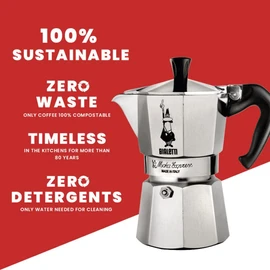Bialetti Moka Express espresso maker, aluminum, metallic, 2 cups