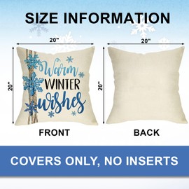 Ussap Hello Winter Snowflake Decorative Throw Pillow Covers 20x20 Set of 4, Warm Winter Wishes Shake Your Hakes Blue Cushion Case Decor, Let It Snow Christmas Holiday Seasonal Home Decoration