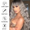 Allbell Long Curly Wavy Ash Gray Blonde Wig with Bangs