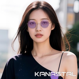KANASTAL Round Sunglasses, Men's, Round, Women's, Classic Design, Fashion, UV Protection, Lightweight, Polarized, For Driving, [A21] Frame: Gold + Lens: Light Purple
