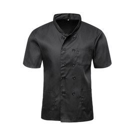 MeiLayM Chef's Jacket for Men & Women Slim Chef's Jacket with Press Studs Men's Modern Style Short Sleeve Baker Jacket Professional Chef Uniform Short Sleeve, black