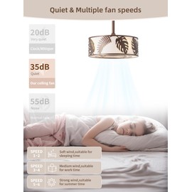 YADZSLY 20" Farmhouse Rustic Caged Ceiling Fan with Light, Brown Fandelier Ceiling Fan with Light, Brown Bladeless Caged Fandelier for Bedroom, Nursery, Living Room