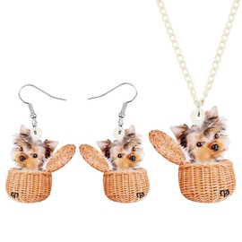 DUOWEI Acrylic Dog Jewelry Sets Cute Pet Dog Gifts Accessories for Women Girls Dog Lovers (Basket Yorkshire Terrier #2)