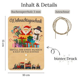 ZUKLA Packaging Money Gift Christmas Santa 15 x 10 cm - Colourful Print Money Gift Packaging Christmas Wood - An Original Idea to Give Money - Money Gift Christmas