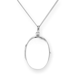 jewellerybox Large Sterling Silver Engravable Oval Locket on 24 Inches Chain