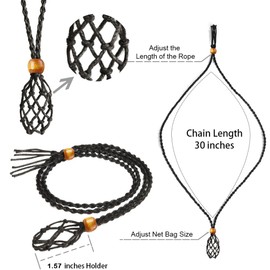 YJTSWDXY 4 PCS Crystal Cage Necklace Holder Empty Stone Holder Replacement Hand-Woven Cord with Adjustable Length (Black+Brown+Khaki+Beige)