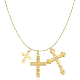 MARLION JEWELS Necklace for women in 925 silver with three crosses in different sizes and designs. Silver chain for women ideal as a gift. Necklace for women. Jewellery for women, Gold - silver