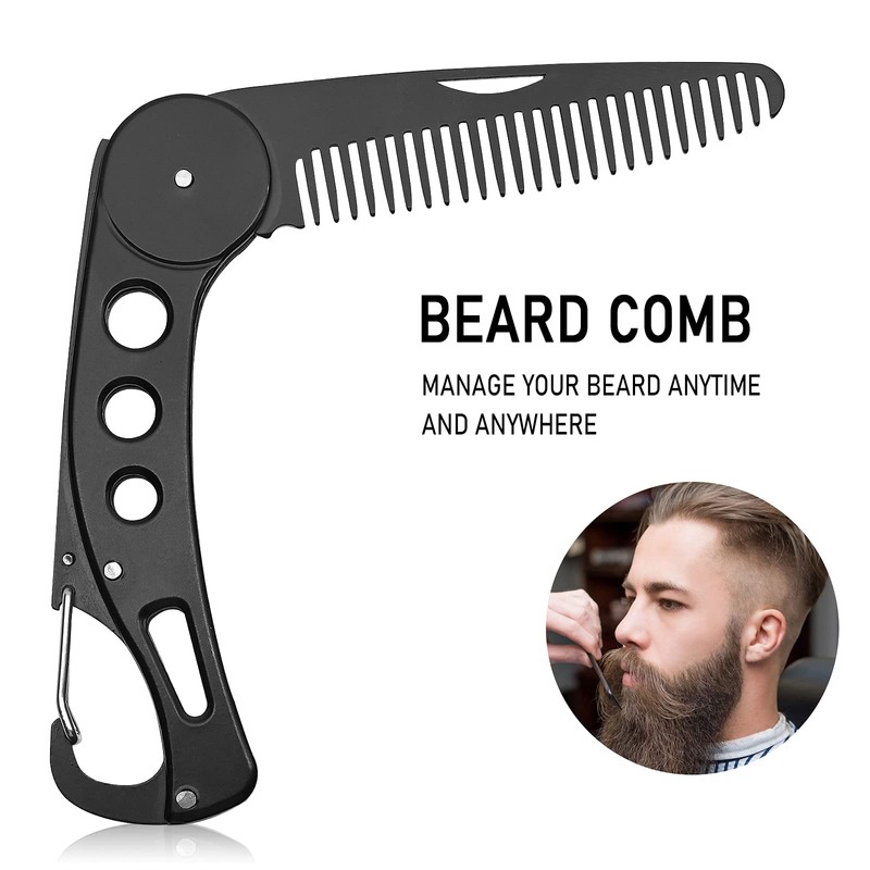 Beard Comb Steel, Folding Beard for Men Grooming & Combing