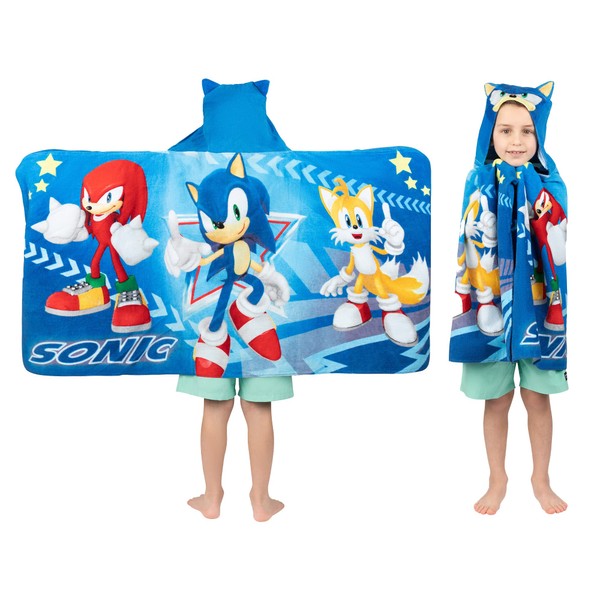 Sonic The Hedgehog, Anime, Bath/Pool/Beach Soft Cotton Terry Hooded Towel Wrap, 24 in x 50 in, By Franco Kids