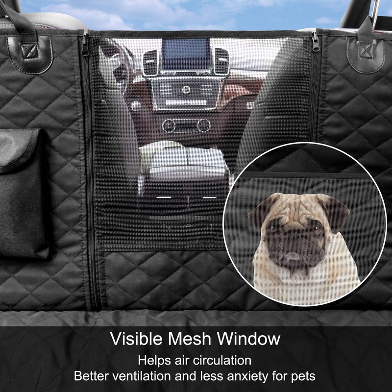 Femuar Dog Car Seat Cover with Storage Pockets Mesh Visual