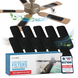 Premium Ceiling Fan Filters for Blades -10 PCS Activated Carbon Air Purifier Pads Unscented Washable Reusable Easy-Stick Coconut Shell Odorless Charcoal Dust Catcher Covers for Home Lighting Extractor