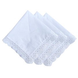 MemoryHanky Ladies Bridal Wedding Crochet Lace Handkerchiefs 60s Cotton Hankies Size 12.5"