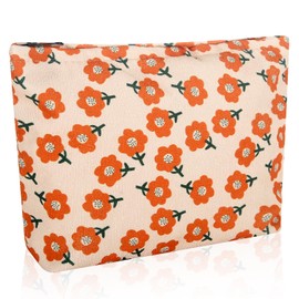 Wudimeitt Wudimeitt Cosmetic bag Makeup bag Preppy Cute Corduroy Toiletry bag for women travel essentials (Flower orange)