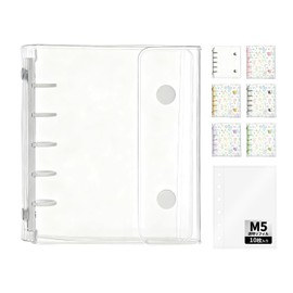 SFTRADE Transparent Seal Pad, M5 Binder, Removable, Girls, Binder, Notebook, Clear, 5 Holes, Storage, Motivational Goods (Transparent White)