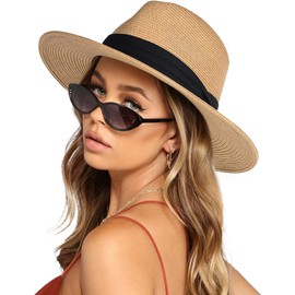FURTALK Womens Mens Wide Brim Straw Panama Hat Fedora Summer Beach Sun Hat UPF Straw Hat for Women
