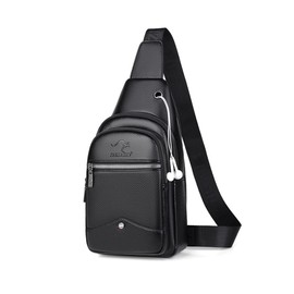 Cenvins One Shoulder Men's Body Bag, Crossbody Bag, Shoulder Bag, Chest Bag, Messenger Bag, PU Leather, Large Capacity, Lightweight with Earphone Hole, Unisex, Black, Black B