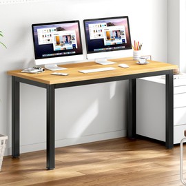 DlandHome Large Computer Desk, Composite Wood Board, Decent and Steady Home Office Desk/Workstation/Table 54.3inch Teak Black