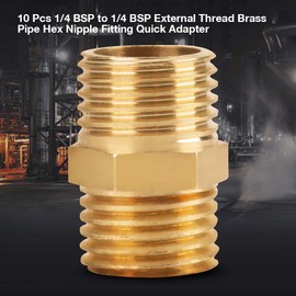 Hilitand 10 Pcs Hex Reducing Nipple, 1/4 BSP to 1/4 BSP Male Thread Pipe Brass Fitting External Hex Nipple Quick Adapter