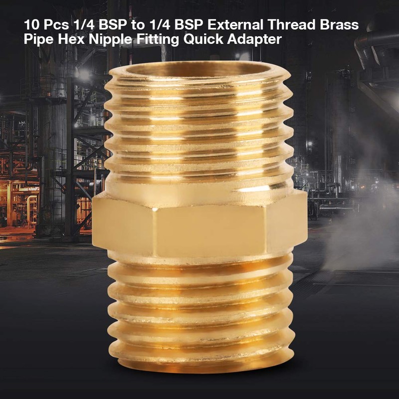 Hilitand 10 Pcs Hex Reducing Nipple, 1/4 BSP to 1/4
