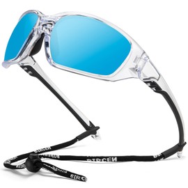 Bircenpro Sunglasses for Men Polarised: Women UV Protection Glasses for Fishing, Driving, Cycling, Running, E-transparent grey frame blue lens