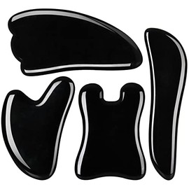 airogym Guasha Massage Tool，Natural Stone Gua Sha Board, 4PCS Guasha Stone Scraping Massage Sets for SPA Acupuncture Physical Therapy Muscle Knots Facial Caring Point Treatment (Black Stone)