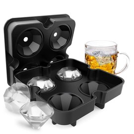 Molde para cubitos de hielo de 4 ranuras, molde para cubitos de hielo de silicona Molde para hacer cubitos de hielo en forma de diamante Molde para hacer hielo sin BPA para refrigerador(02)