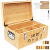Intarsio Large Bamboo Wood Seed Storage Organizer Box with Lid,Double-Layer