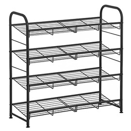 SONGMICS Stackable Shoe Rack, 4-Tier Shoe Rack Storage Organizer, Hold up to 16 Pairs, Steel, 27 x 10.8 x 25.6 Inches, for High Heels, Trainers, Slippers, in the Entryway, Closet, Black ULMR067B01