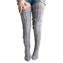 Acrawnni Womens Girls Winter Cable Knit Over Knee Socks Thigh High Long Boot Socks Stocking Leg Warmer B-Dark Grey