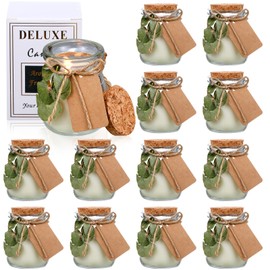 MTLEE 12 Sets Wedding Favors for Guests Wedding Candle Gifts Glass Candle Jars Bulk Scented Soy Wax Candle Set with DIY Tag Cards for Bridesmaid Bridal Shower Wedding Party Favors (Green Leaves)