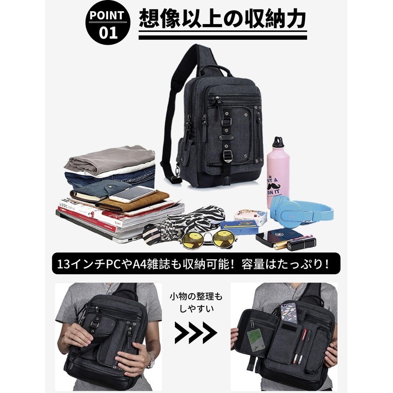 Basicpower Body Bag, Crossbody Bag, Canvas A4, 13 Inch PC,