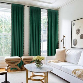 Fazhesici Dark Green Blackout Velvet Curtains 63 inch Length Windows Rod Pocket Drapes with Tassels Soundproof Thermal Curtains for Living Room 2 Panels Set 52" x 63"