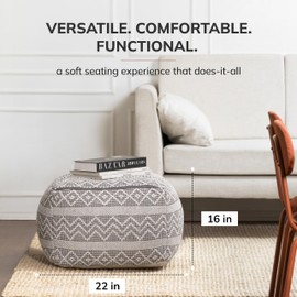 Anji Mountain 100% Handmade & Handcrafted Comfortable Home Décor Pouf Ottoman Footrest for Living Room, Bedroom, Nursery, Kidsroom, Patio Furniture - (22" x 22" x 16"- Gray,Ivory)