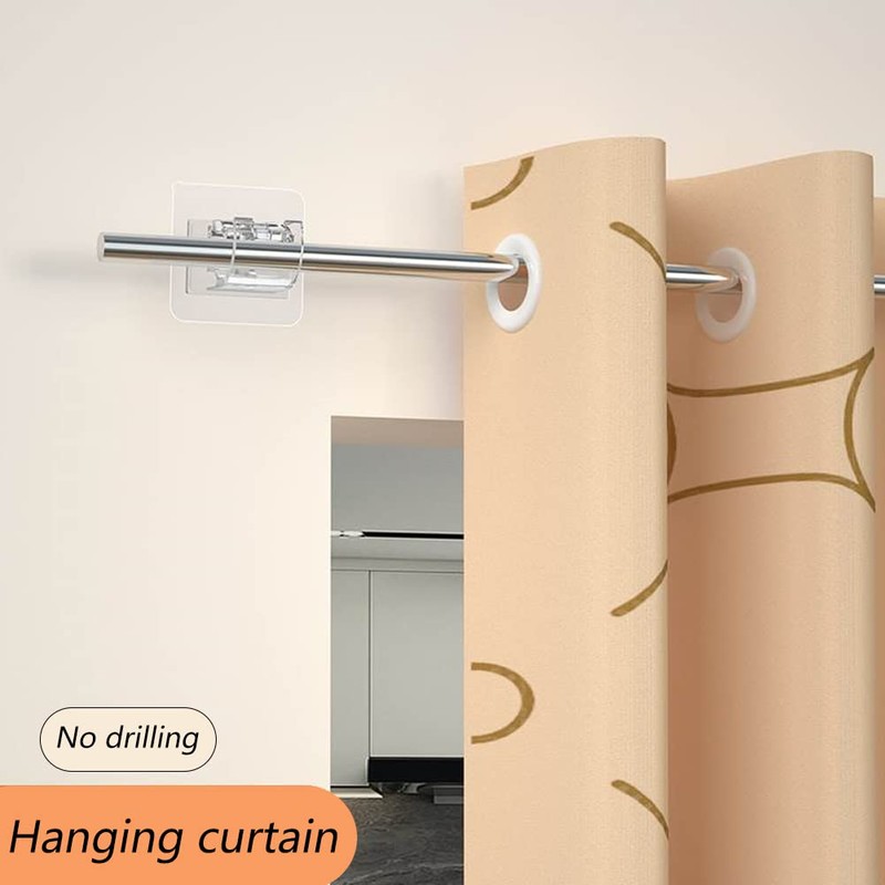 8 Pcs Adhesive Curtain Rod Holder Hooks Self-Adhesive Curtain Rod