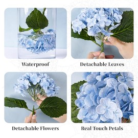 4 flores artificiales de hortensia, 21 pulgadas de látex de tacto real, ramos de flores falsas para arreglos florales al aire última intervensión, boda, cocina, mesa, centro de mesa para decoración